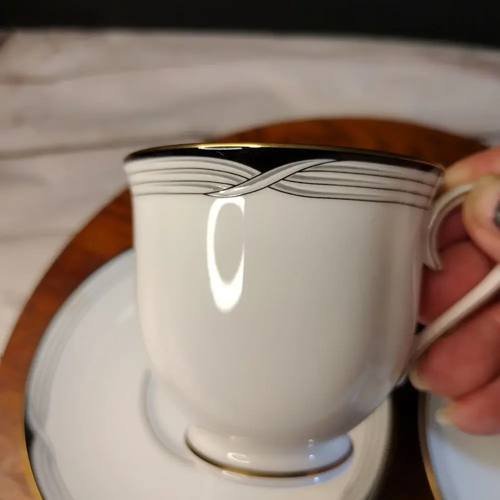 Lenox Erica Debut Collection Set of 2 Vintage Footed Tea Coffee Cups and Saucers
